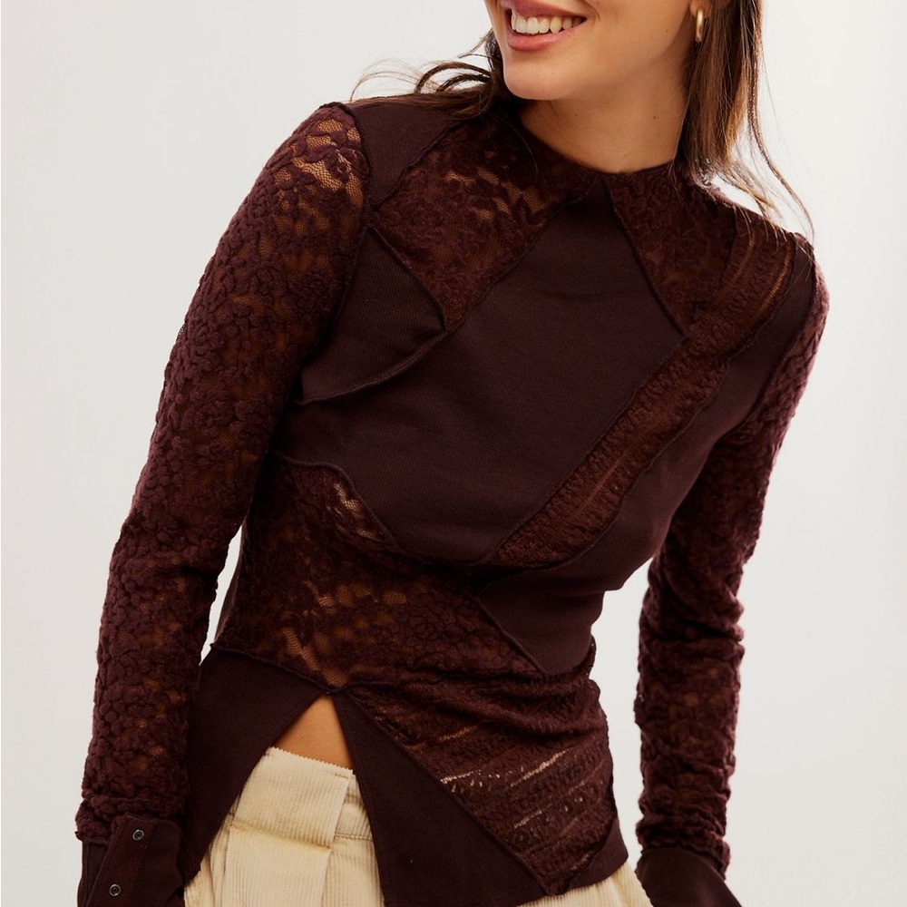 Free People Dark Brown Lace Blouse